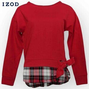 Izod Red & Plaid Layered Sweatshirt Top, Sz S, NWT